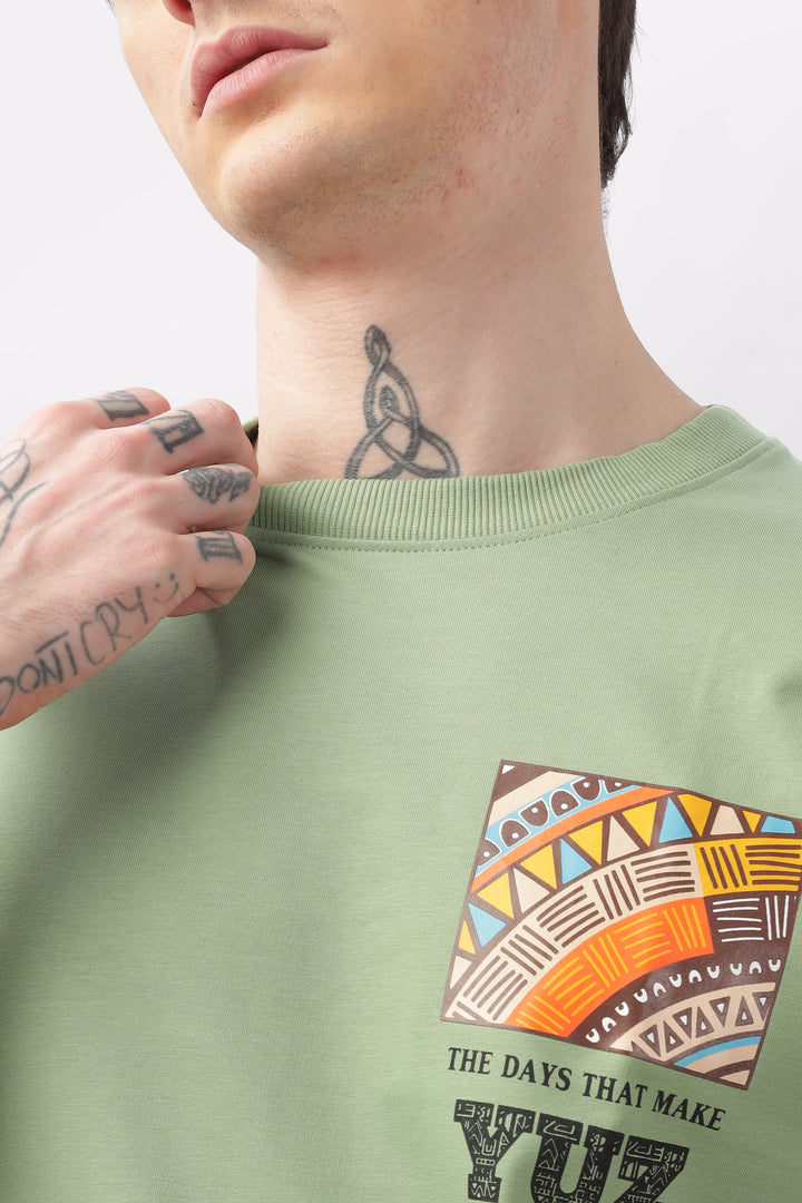 Graphic Printed Half Sleeve Green T-shirt Ilyzly