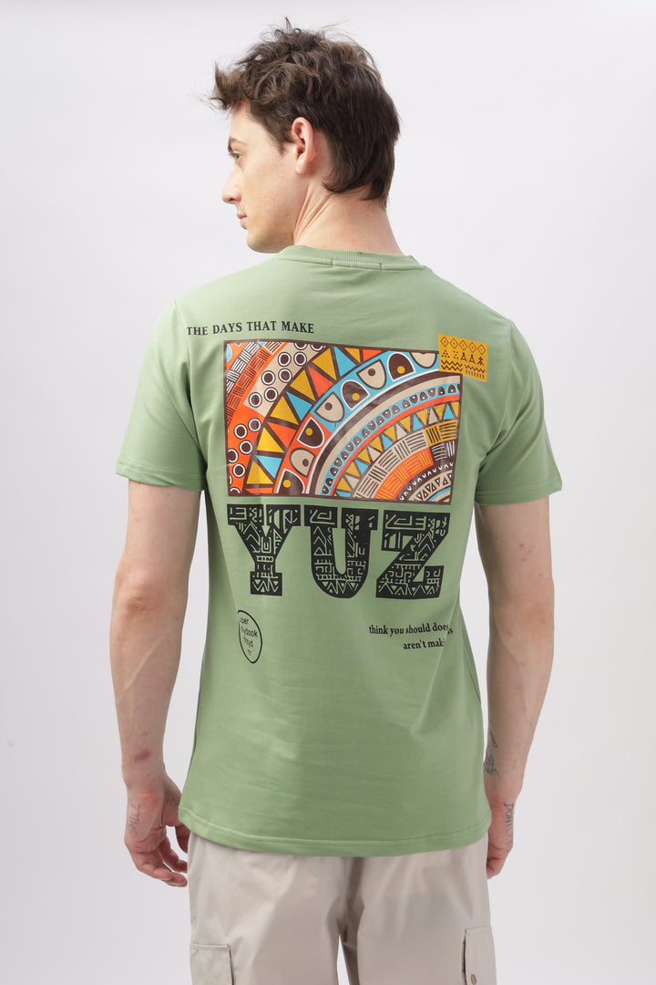 Graphic Printed Half Sleeve Green T-shirt Ilyzly