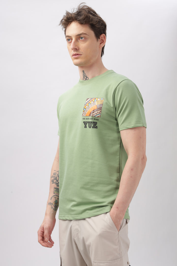 Graphic Printed Half Sleeve Green T-shirt Ilyzly