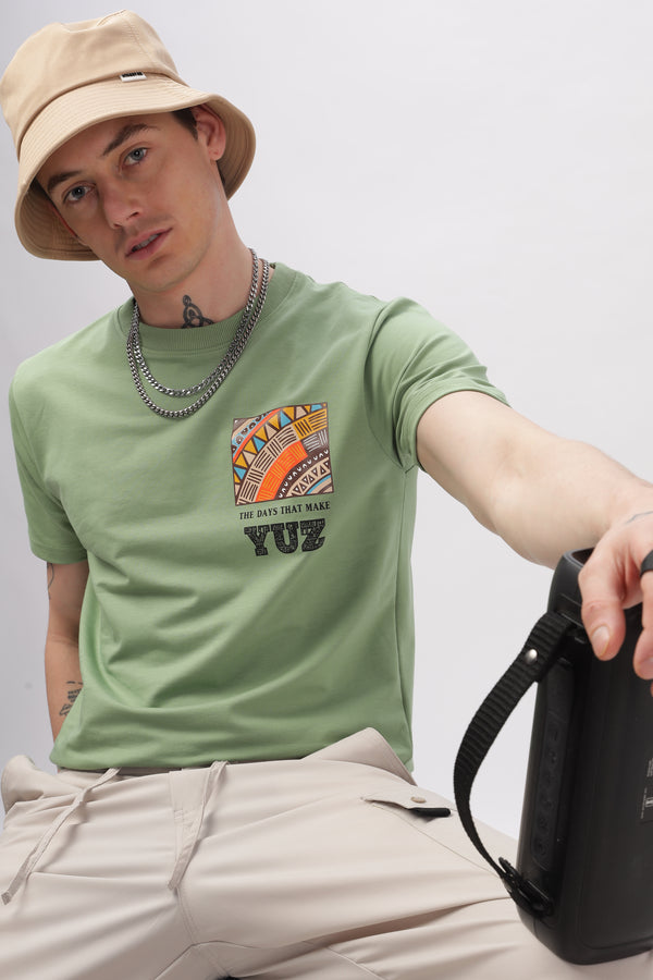 Graphic Printed Half Sleeve Green T-shirt Ilyzly