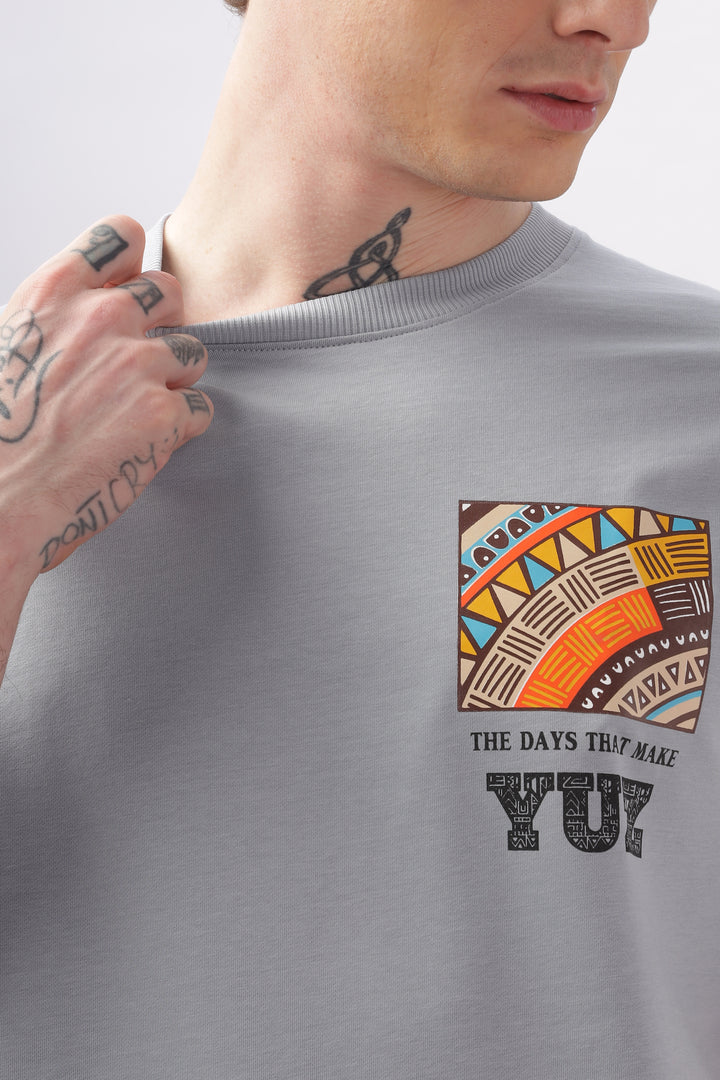 Graphic Printed Half Sleeve Grey T-shirt Ilyzly