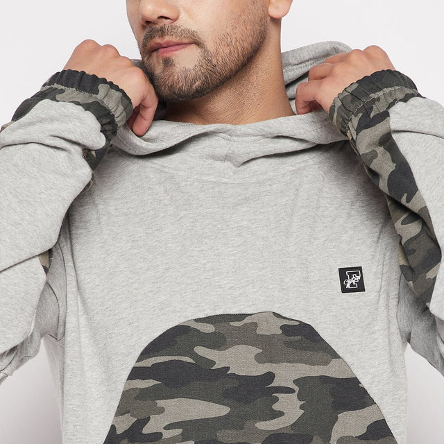 Grey Camo Cut-Sew Hoodie Sweatshirt Ilyzly