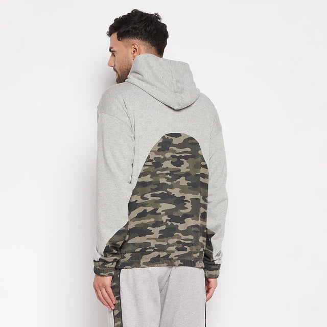 Grey Camo Cut-Sew Hoodie Sweatshirt Ilyzly