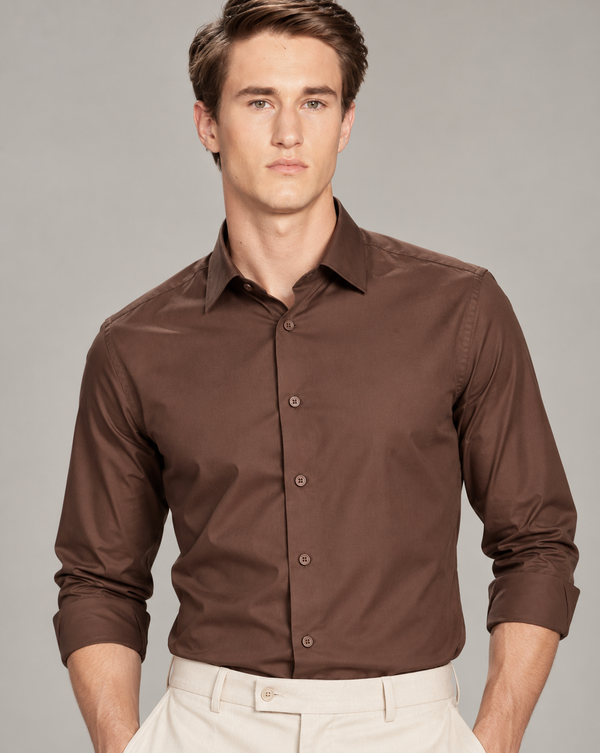 Ilyzly Stain Plain Brown Formal Shirt