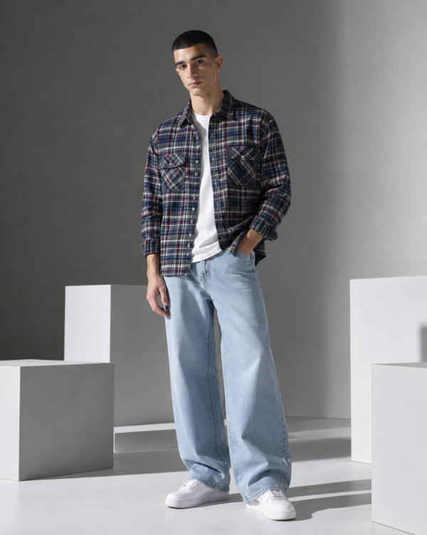Ilyzly Grey Double Pocket Checked Shirt