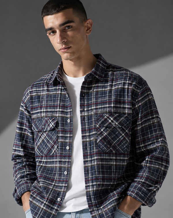 Ilyzly Grey Double Pocket Checked Shirt