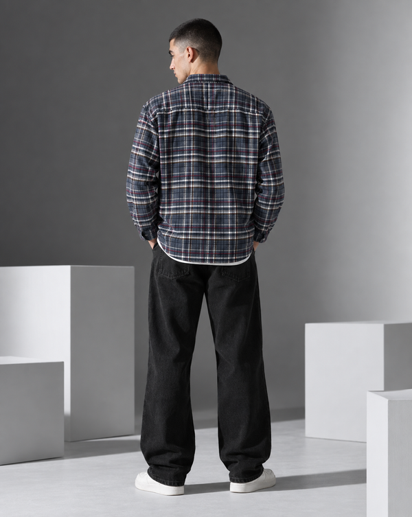 Ilyzly Grey Double Pocket Checked Shirt