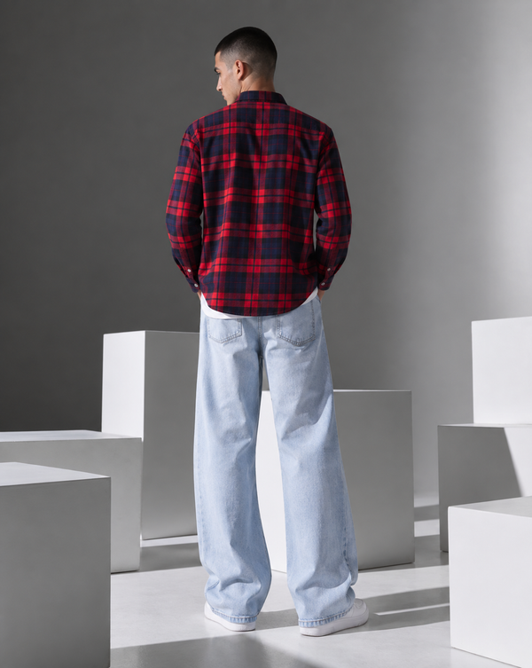 Ilyzly Red Double Pocket Checked Shirt