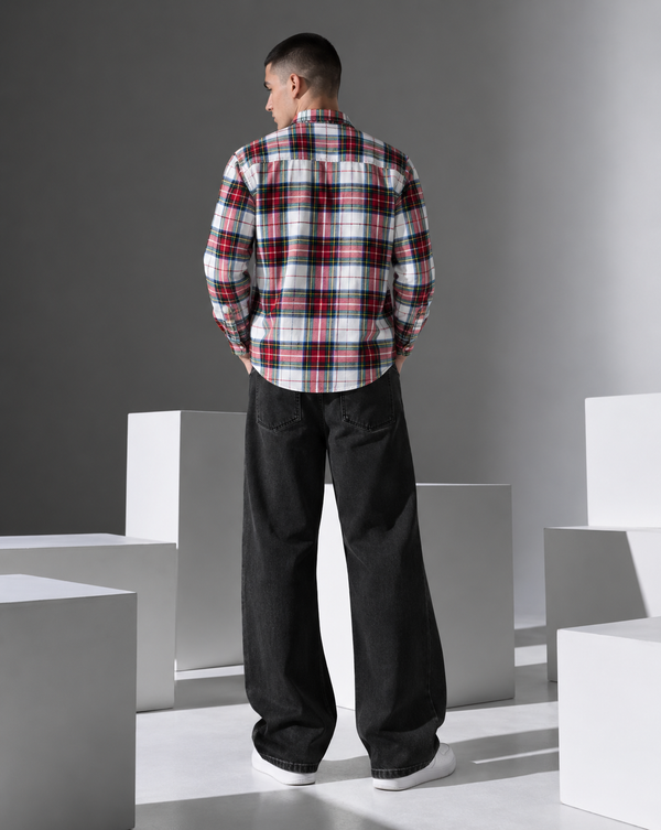 Ilyzly White Red Double Pocket Checked Shirt