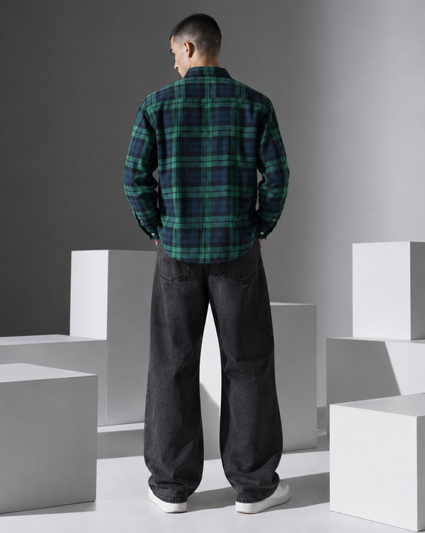 Ilyzly Green Double Pocket Checked Shirt