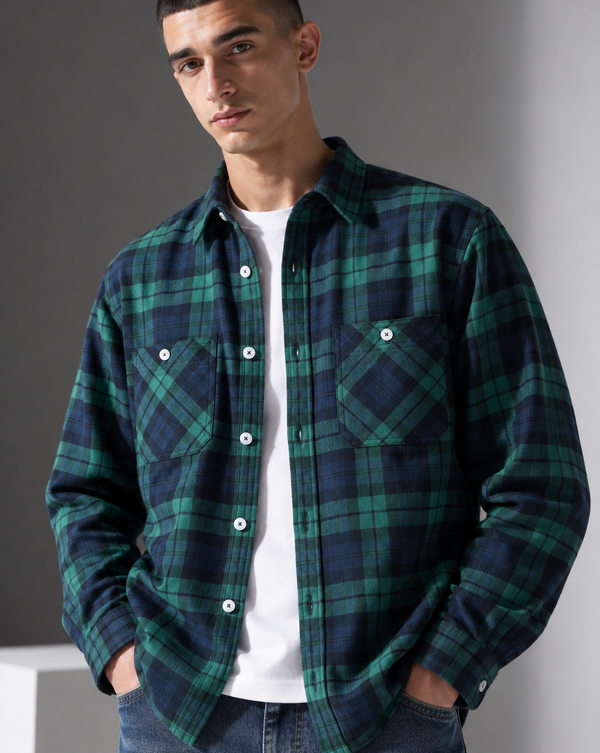 Ilyzly Green Double Pocket Checked Shirt