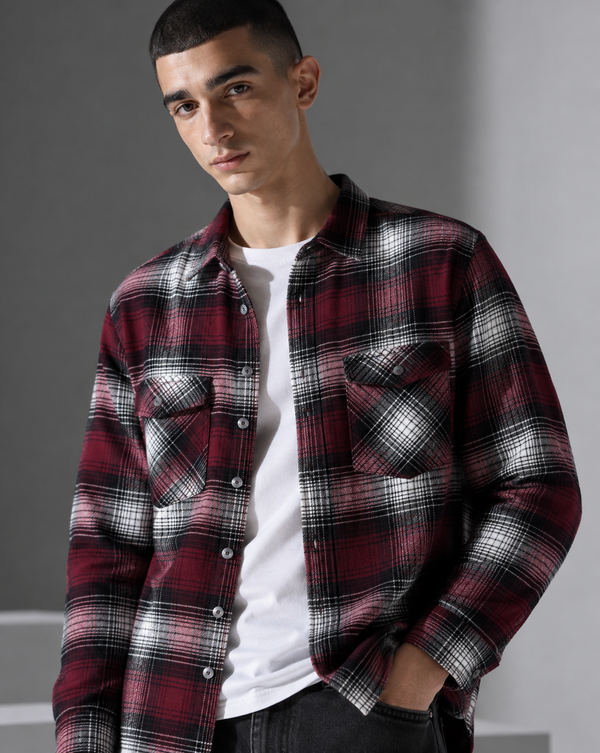 Ilyzly Maroon Double Pocket Checked Shirt