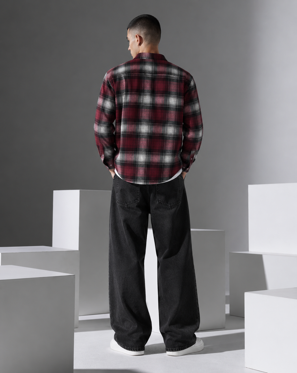 Ilyzly Maroon Double Pocket Checked Shirt