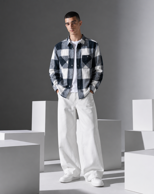 Ilyzly Black Double Pocket Checked Shirt