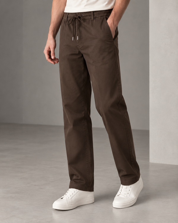 Ilyzly Brown Relaxed Tapered Drawstring Trousers