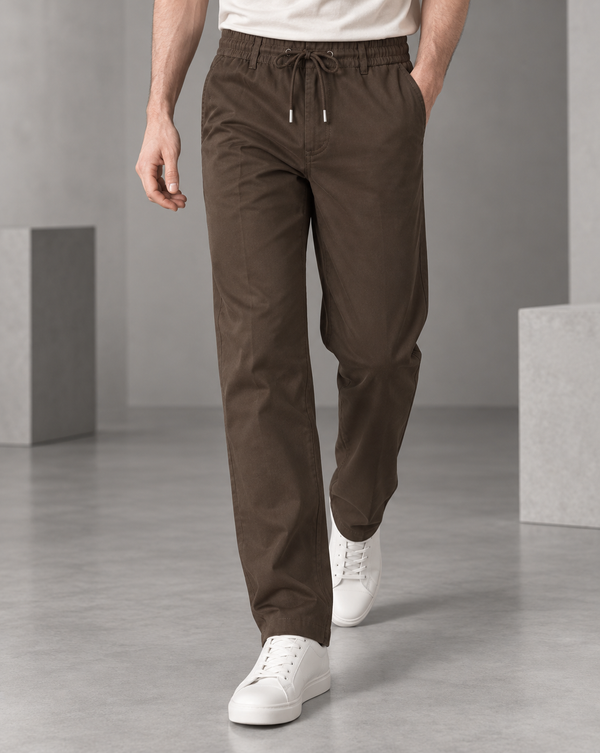 Ilyzly Brown Relaxed Tapered Drawstring Trousers