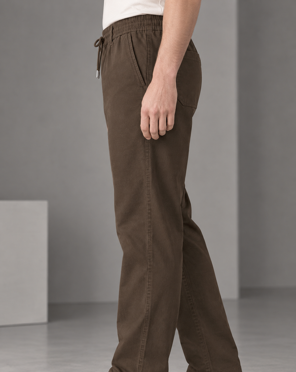 Ilyzly Brown Relaxed Tapered Drawstring Trousers