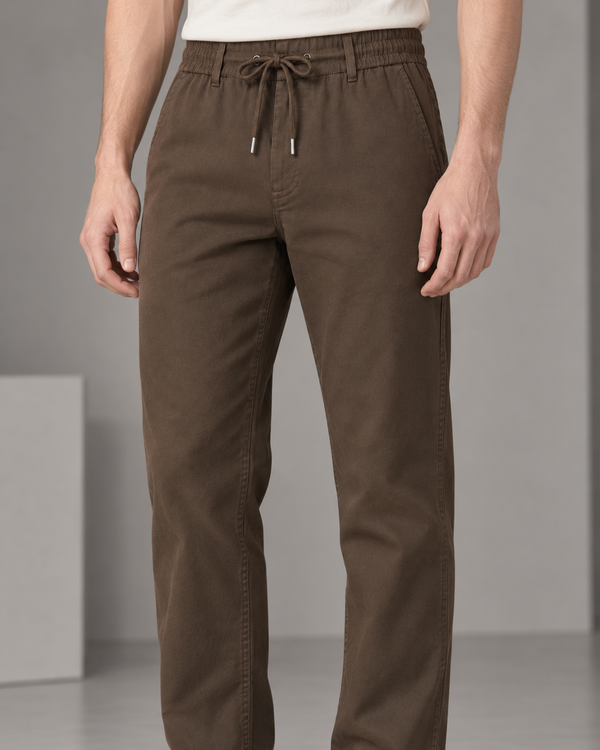 Ilyzly Brown Relaxed Tapered Drawstring Trousers