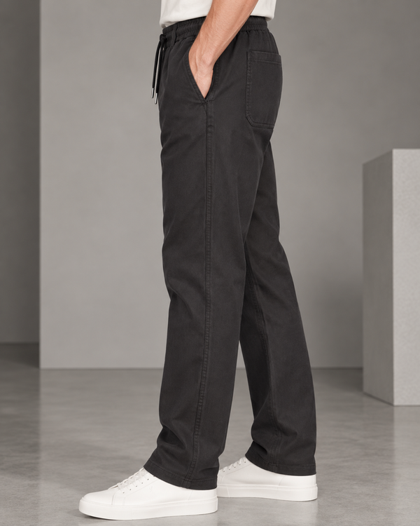 Ilyzly Black Relaxed Tapered Drawstring Trousers