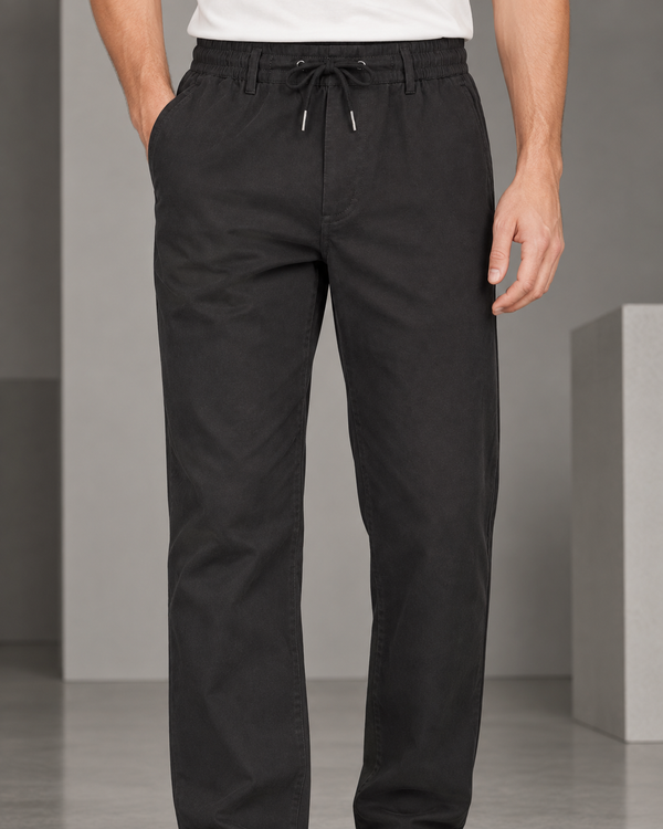 Ilyzly Black Relaxed Tapered Drawstring Trousers