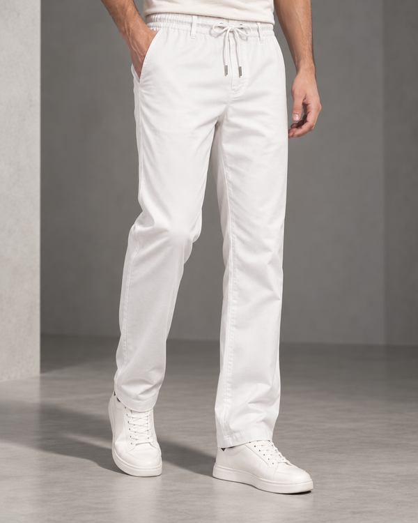 Ilyzly White Relaxed Tapered Drawstring Trousers