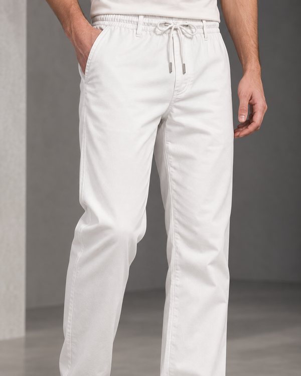 Ilyzly White Relaxed Tapered Drawstring Trousers