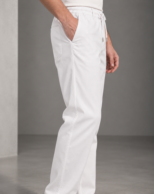 Ilyzly White Relaxed Tapered Drawstring Trousers