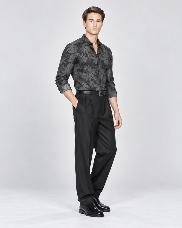 Ilyzly Black Grey Leaf Print Shirt
