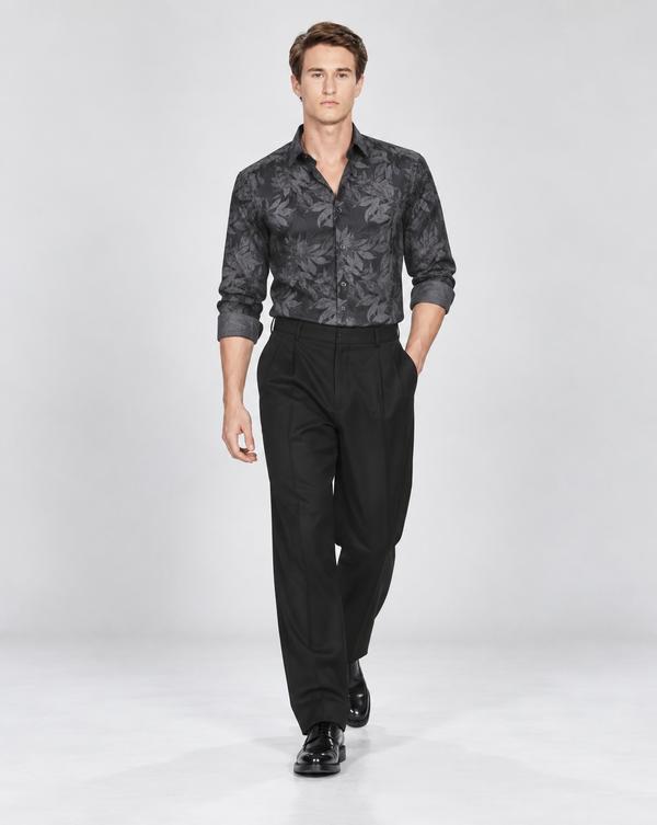 Ilyzly Black Grey Leaf Print Shirt