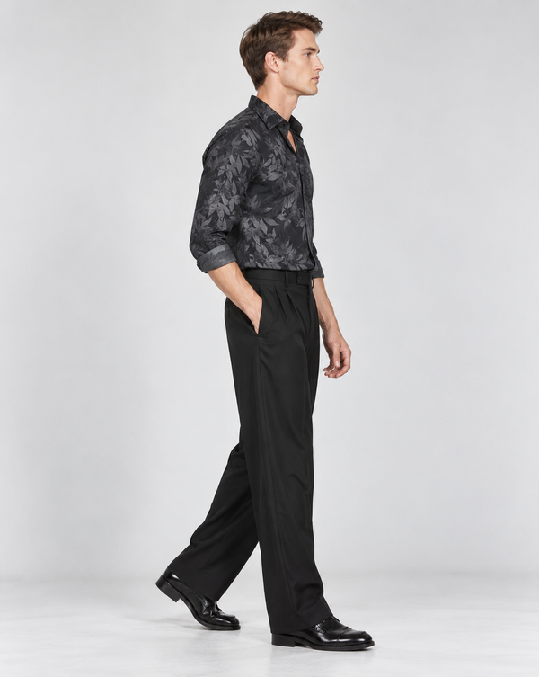 Ilyzly Black Grey Leaf Print Shirt