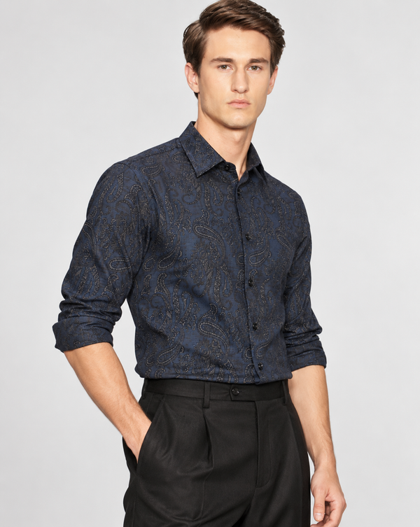 Ilyzly Paisley Navy Blue Print Shirt