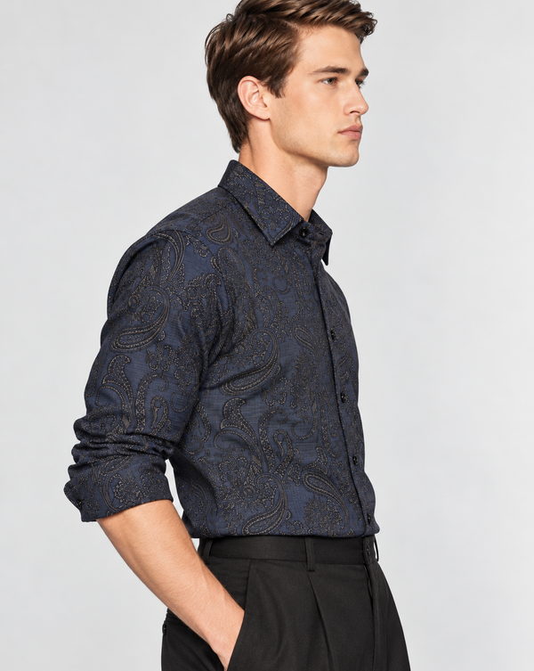 Ilyzly Paisley Navy Blue Print Shirt