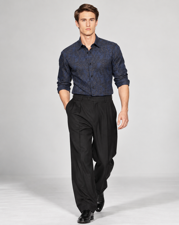 Ilyzly Paisley Navy Blue Print Shirt