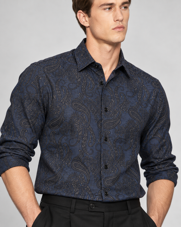 Ilyzly Paisley Navy Blue Print Shirt