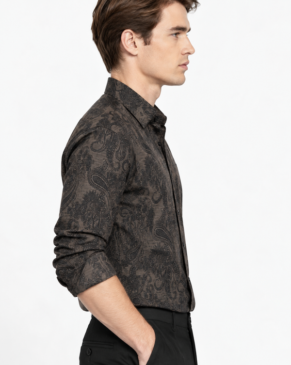 Ilyzly Paisley Brown Print Shirt