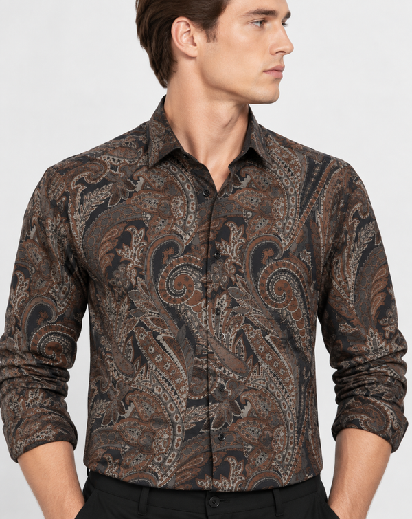 Ilyzly Paisley Dark Charcoal Grey Print Shirt