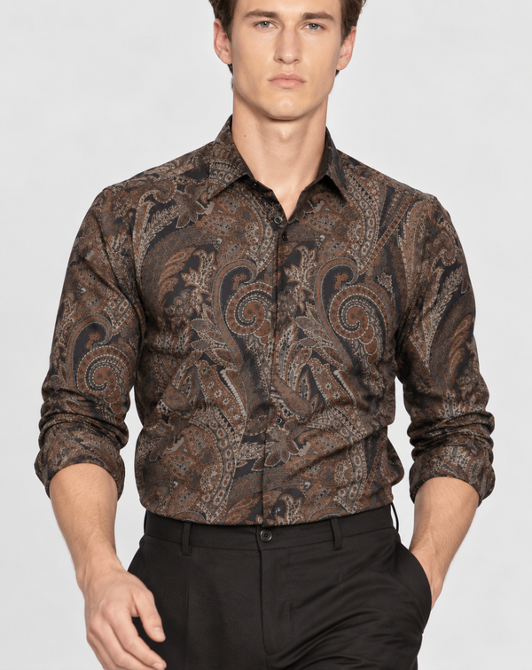 Ilyzly Paisley Dark Charcoal Grey Print Shirt