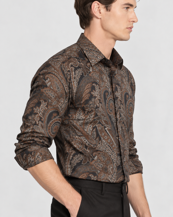 Ilyzly Paisley Dark Charcoal Grey Print Shirt