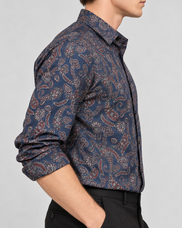Ilyzly Paisley Dark Blue Floral Print Shirt