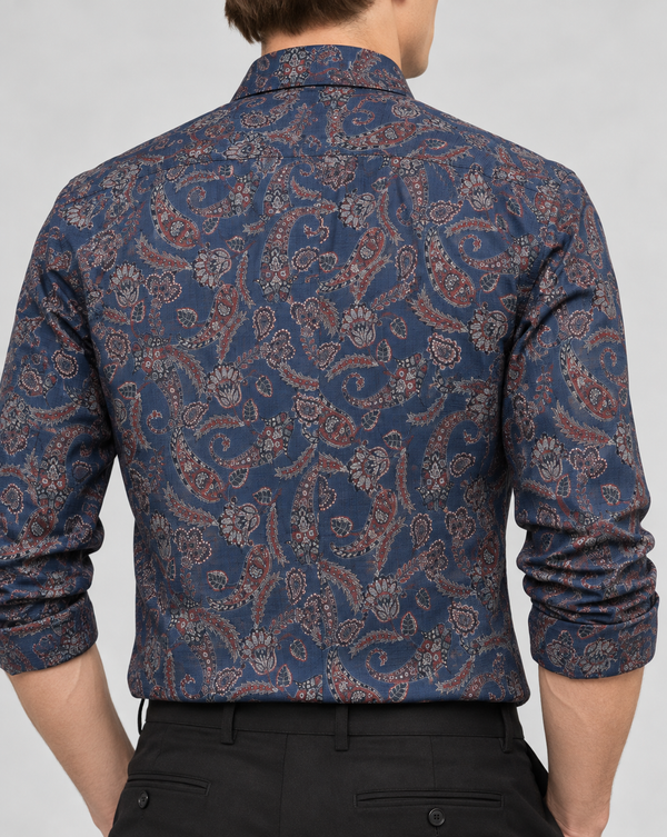 Ilyzly Paisley Dark Blue Floral Print Shirt