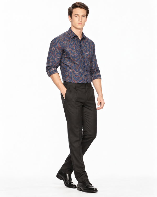 Ilyzly Paisley Dark Blue Floral Print Shirt
