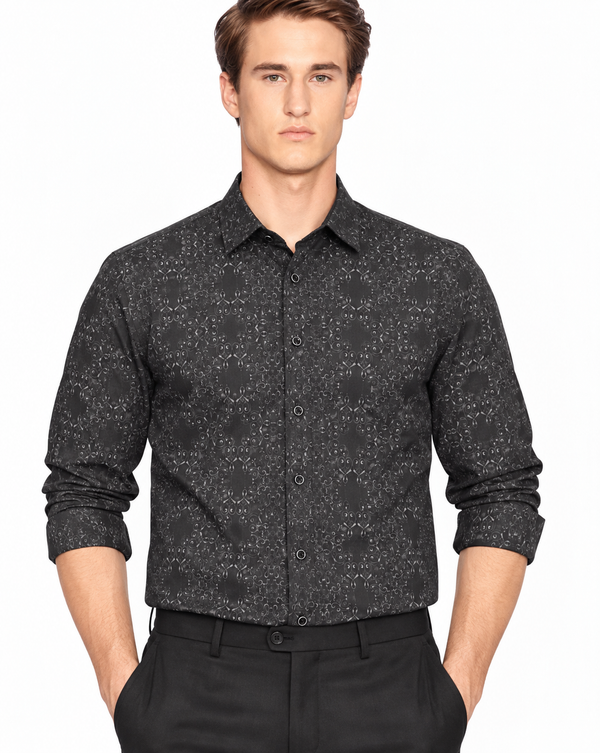 Ilyzly Geometric Dark Grey Print Shirt