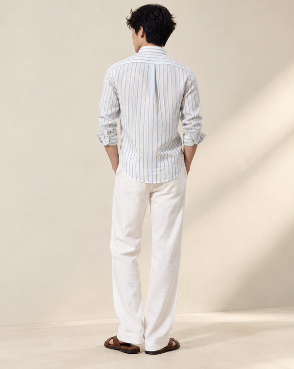 Ilyzly Blue Vertical Stripe Mandarin Collar Shirt