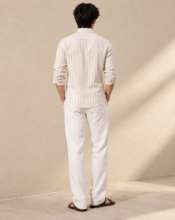 Ilyzly Brown Vertical Stripe Mandarin Collar Shirt