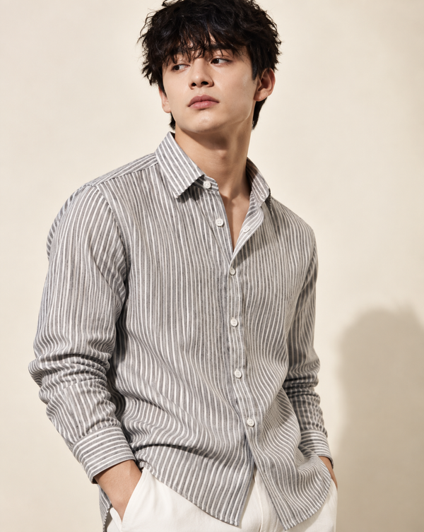 Ilyzly Grey Vertical Stripe Button-Down Shirt