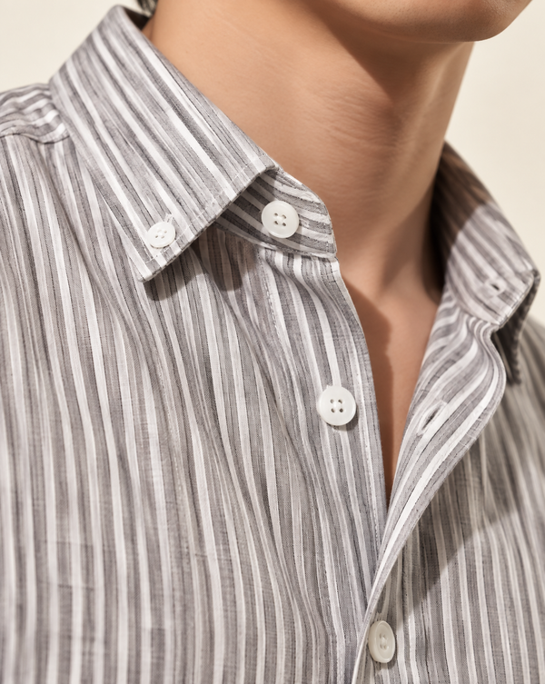 Ilyzly Grey Vertical Stripe Button-Down Shirt