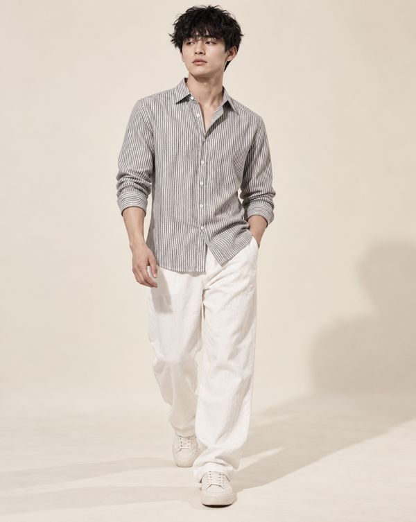 Ilyzly Grey Vertical Stripe Button-Down Shirt