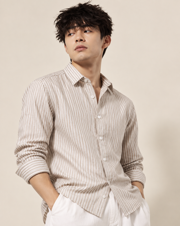 Ilyzly Brown Vertical Stripe Button-Down Shirt