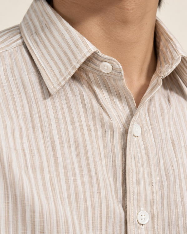 Ilyzly Brown Vertical Stripe Button-Down Shirt