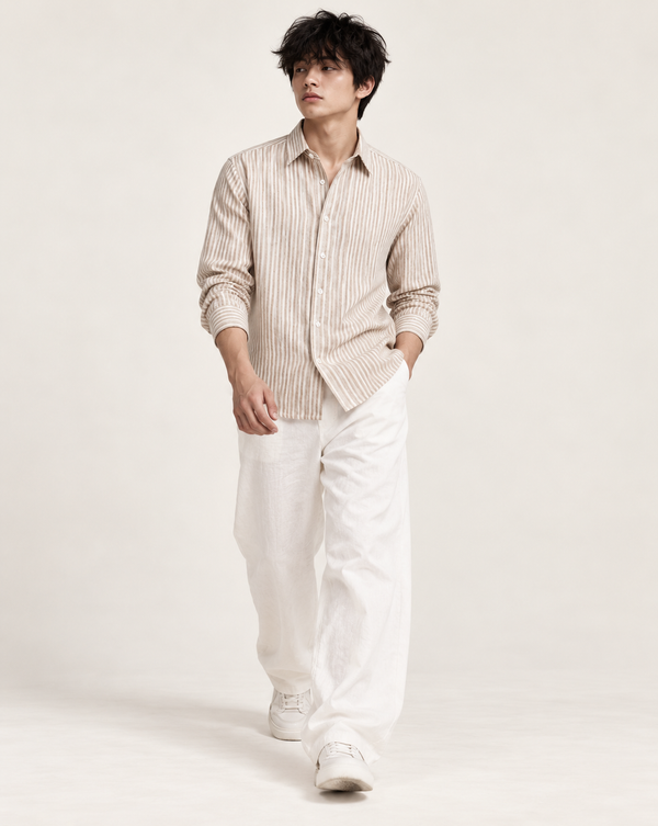 Ilyzly Brown Vertical Stripe Button-Down Shirt